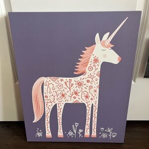 Purple Canvas with Floral Unicorn Art
